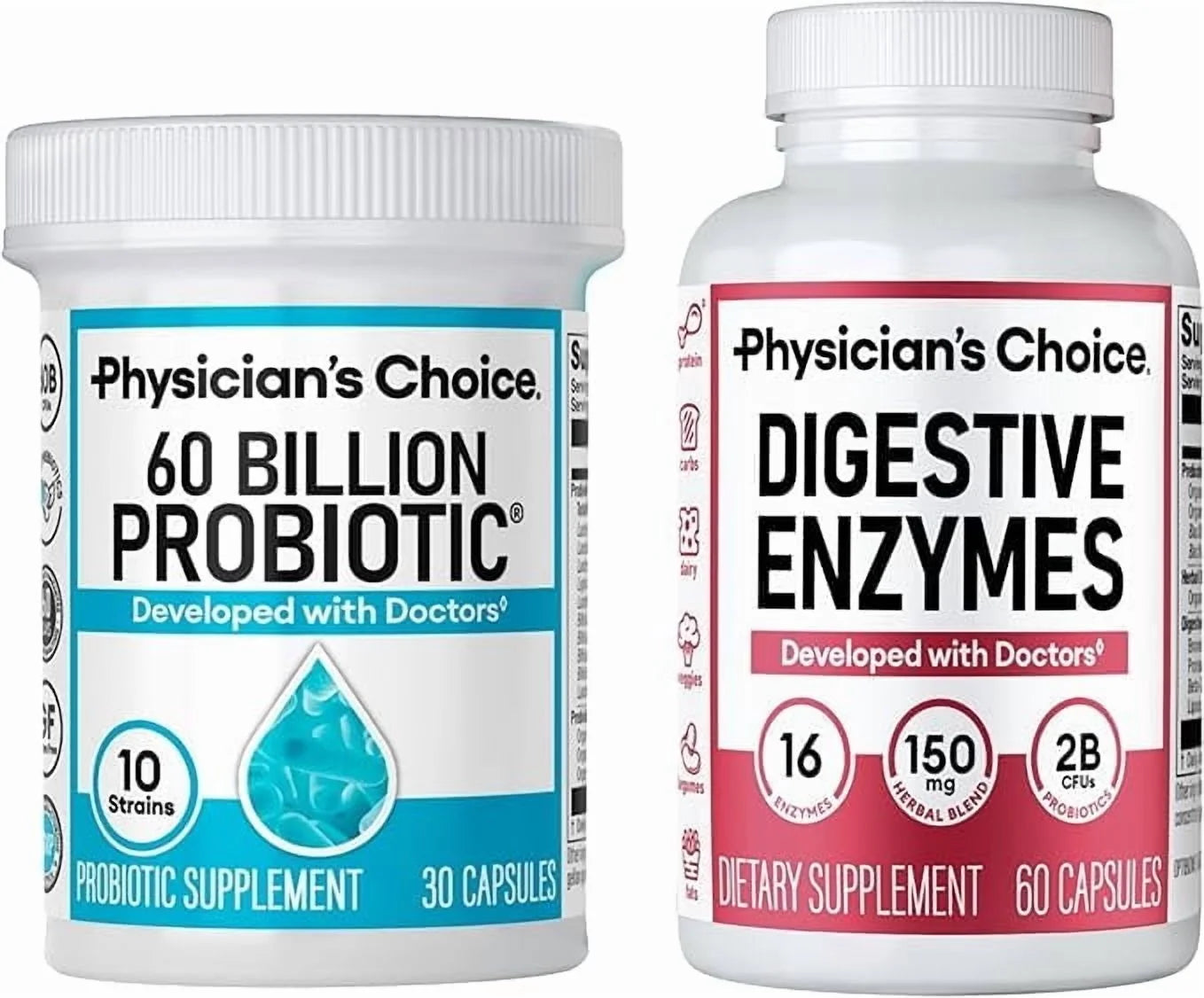 Physician'S Choice Gut Health Bundle: 60B Probiotic 30Ct + Digestive Enzymes 60Ct for Gut Health