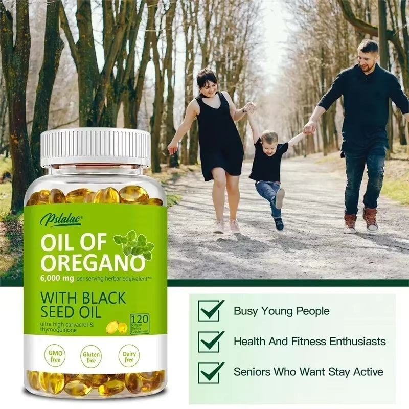 Oregano Oil Softgels - with Oregano & Black Seed Oil, for Digestion, Relieves Bloating, Boosts Immune, Antioxidant - 120Pcs