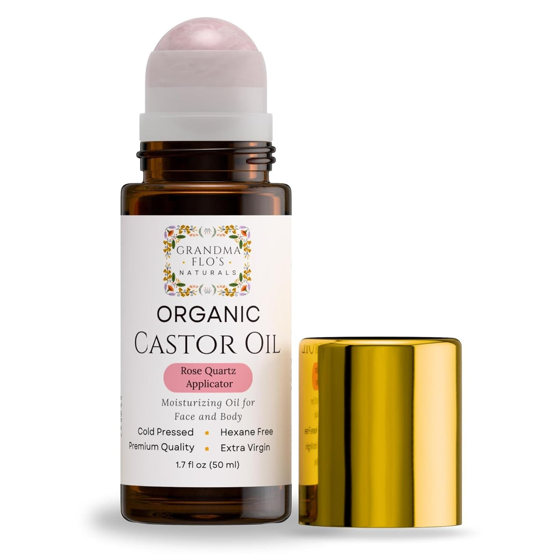 Grandma Flo'S Naturals Organic Castor Oil with Rose Quartz Roll on for Face And