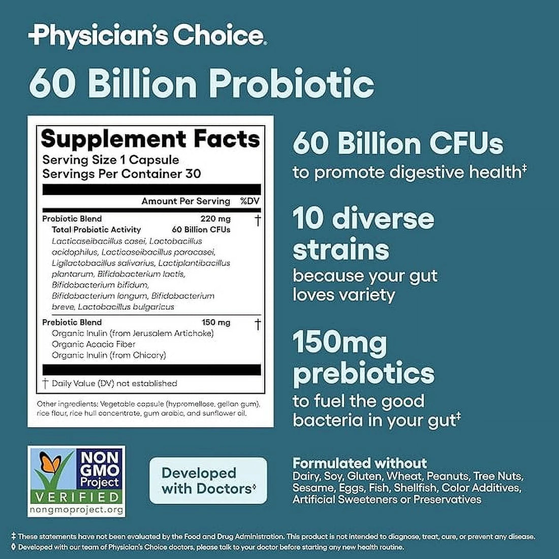 Physician'S Choice Gut Health Bundle: 60B Probiotic 30Ct + Digestive Enzymes 60Ct for Gut Health