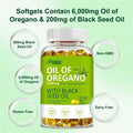 Oregano Oil Softgels - with Oregano & Black Seed Oil, for Digestion, Relieves Bloating, Boosts Immune, Antioxidant - 120Pcs